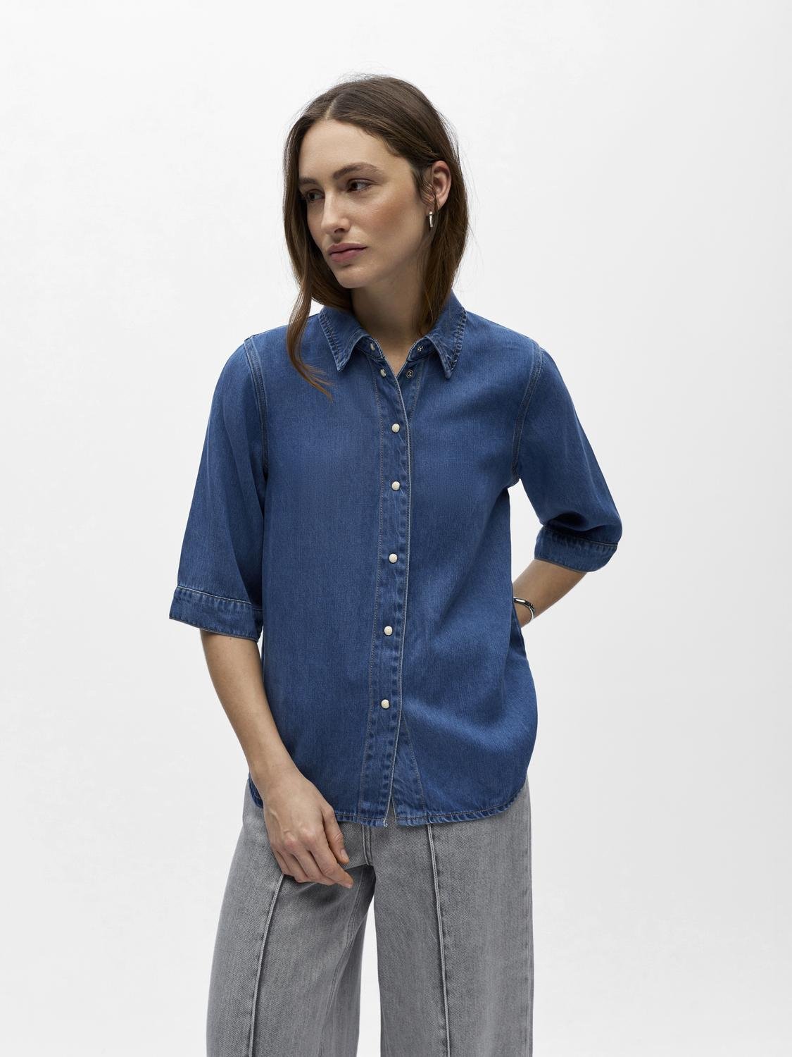 OBJFRAME Denim Shirt - Medium Blue Denim - VERO MODA & VILA Bergvik